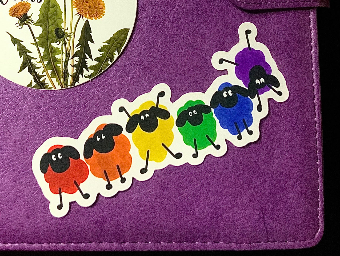 Rainbow Frolicking Sheep matte vinyl sticker 4.5” x 2”