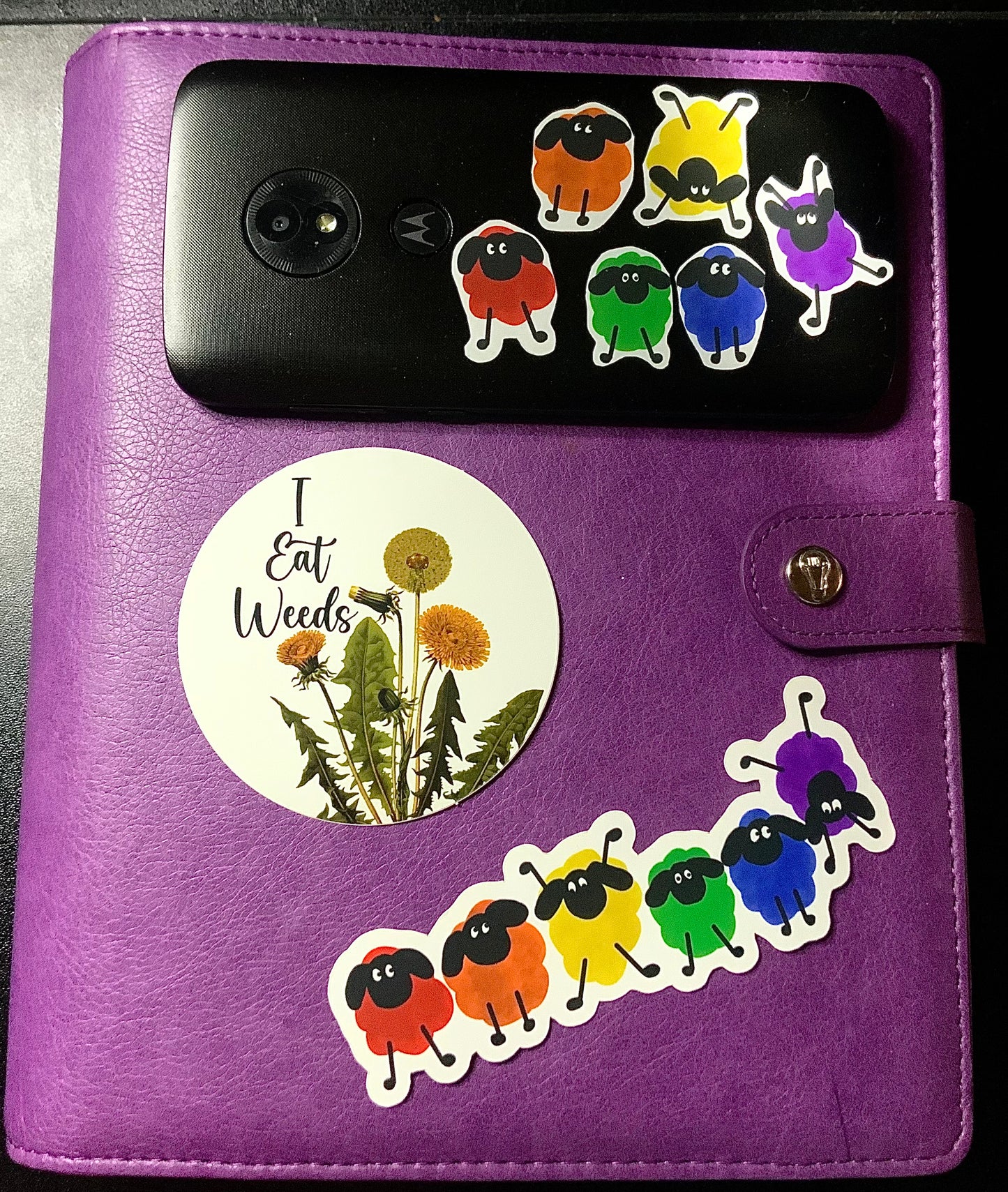 Rainbow Frolicking Sheep matte vinyl sticker 4.5” x 2”