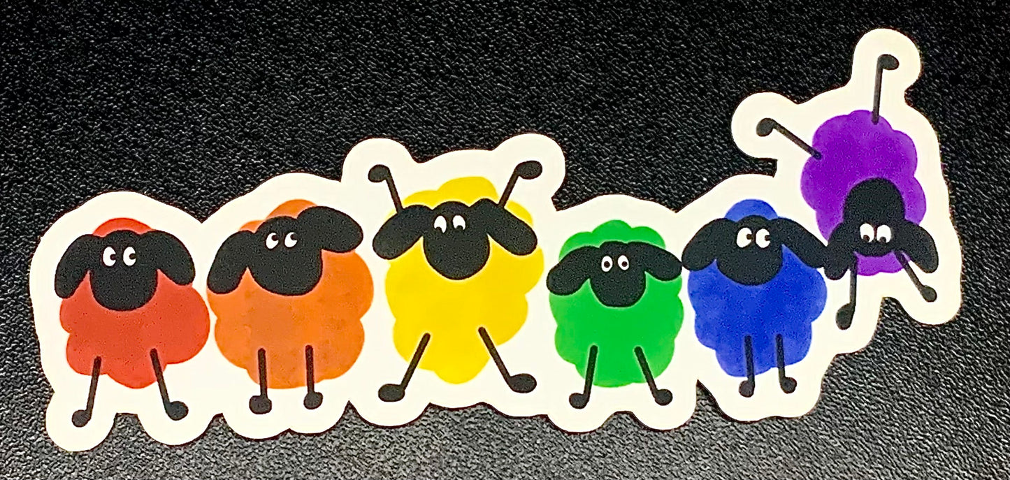 Rainbow Frolicking Sheep matte vinyl sticker 4.5” x 2”