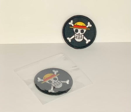 Jolly Roger Straw Hat Pirate 2" round embroidered patch